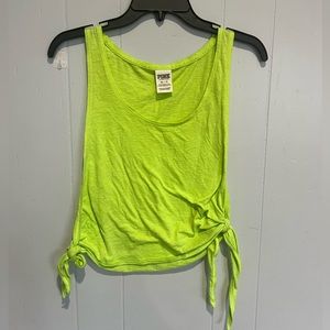 PINK side tie neon green tank
